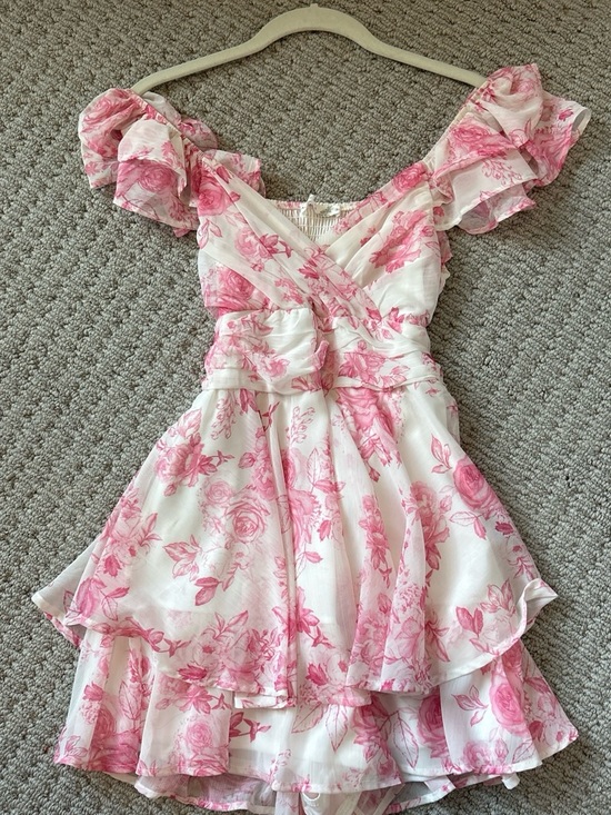 Altar'd State Pants - Altar'd State White and Pink Floral Ruffle Romper Dress
